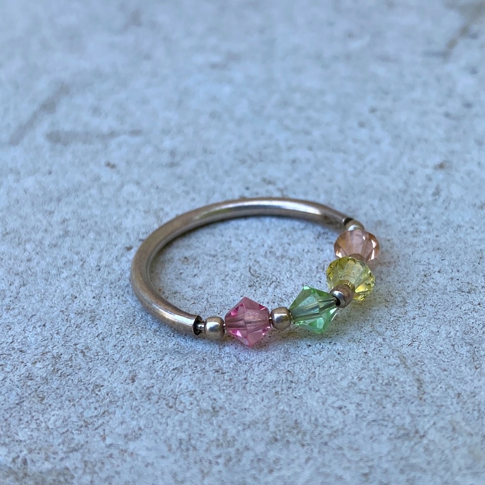 Colorful beaded ring single silver band jewelry